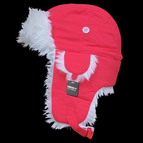 779-PL-NPK-07 White Synthetic Fur Aviator Hat- Neon Pink - Large & Extra Large