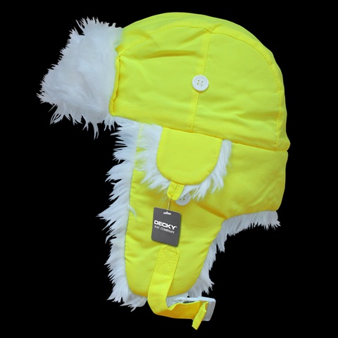 White Synthetic Fur Aviator Hat- Neon Yellow - Small & Medium