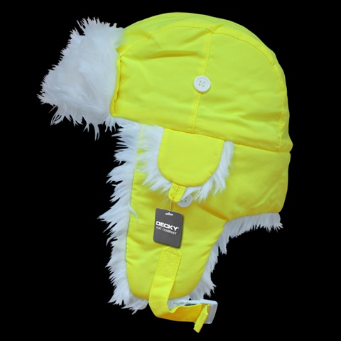 White Synthetic Fur Aviator Hat- Neon Yellow - Large & Extra Large