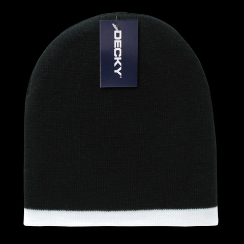 8007-BLKWHT Single Striped Beanies- Black & White