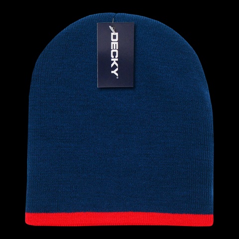 8007-NVYRED Single Striped Beanies- Navy & Red