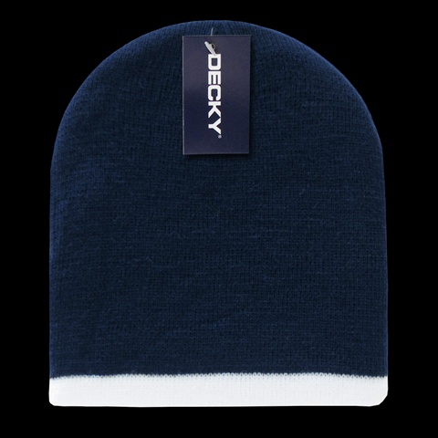 8007-NVYWHT Single Striped Beanies- Navy & White