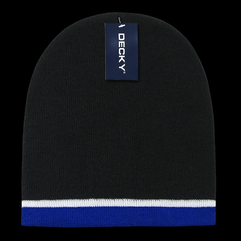 8015-BLKWHTRYL Double Striped Beanie