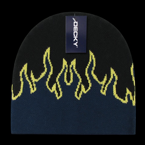 Picture of Decky 9055-BLKNVYYEL Kids Fire Beanies- Black- Navy & Yellow