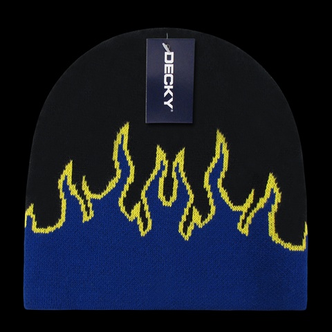 Picture of Decky 9055-BLKRYLYEL Kids Fire Beanies&#44; Black&#44; Royal & Yellow