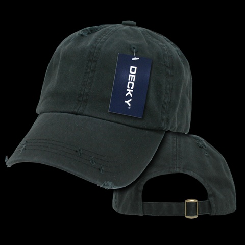 959-BLACK Vintage Frayed Polo Caps- Black