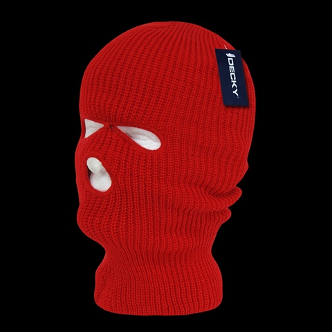 970-RED Face Mask 3 Holes Beanie- Red