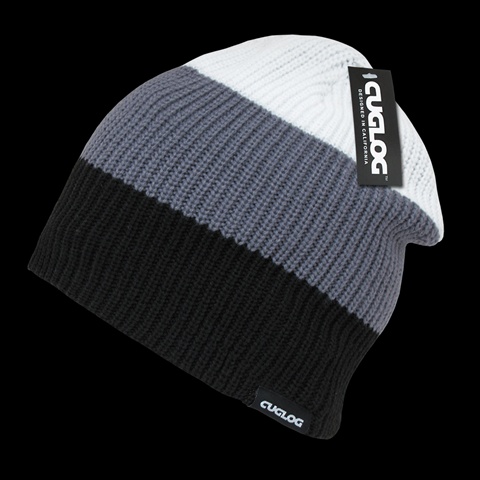 K004-BLKGRYWHT Mauna Kea 3 Tone Knit Cap- Black- Grey & White