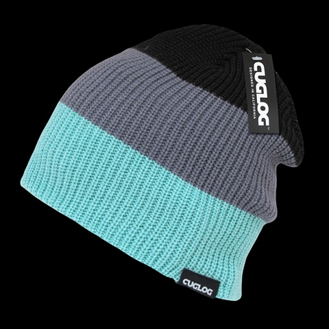 K004-MINGRYBLK Mauna Kea 3 Tone Knit Cap- Mint- Grey & Black
