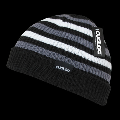 K005-BLKWHTGRY Kilimanjaro Striped Beanie- Black- White & Grey