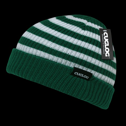 K005-EMEWHT Kilimanjaro Striped Beanie- Emerald & White