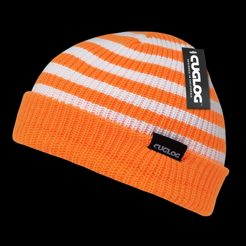 K005-ORNWHT Kilimanjaro Striped Beanie- Orange & White