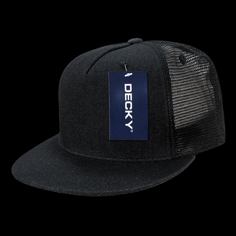 1082-BLK 5 Panel Denim Trucker Hat- Black