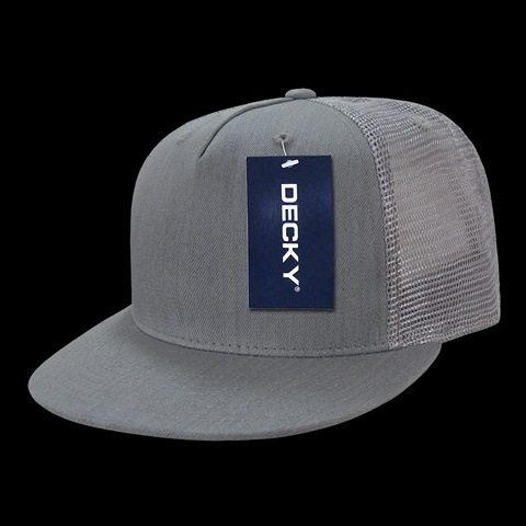 1082-GRY 5 Panel Denim Trucker Hats- Grey