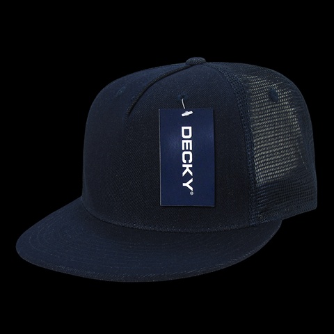 1082-NVY 5 Panel Denim Trucker Hat- Navy