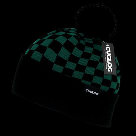 K019-KELBLK Changbai- Checker Beanie - Kelly & Black