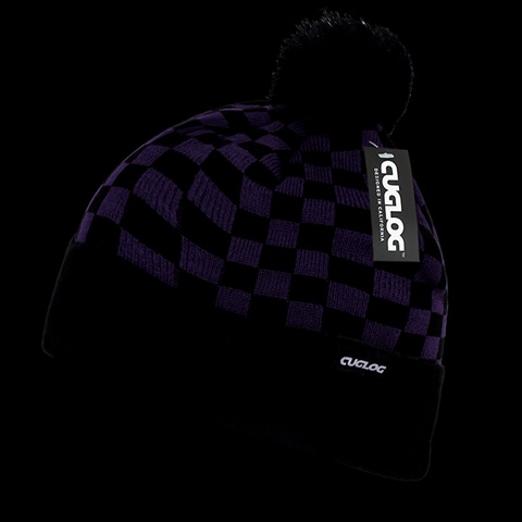 K019-PURBLK Changbai- Checker Beanie - Purple & Black