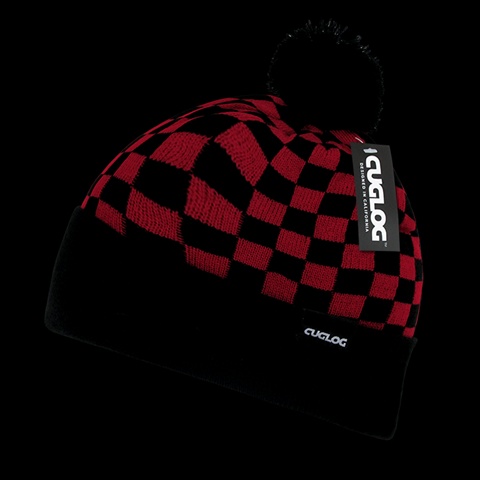 K019-REDBLK Changbai- Checker Beanie - Red & Black