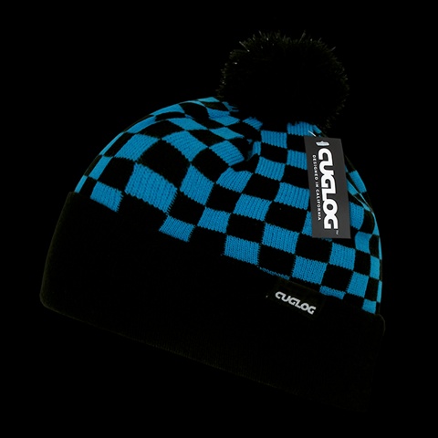 K019-TEABLK Changbai- Checker Beanie - Teal & Black