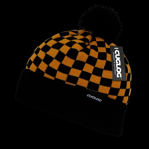 K019-YELBLK Changbai- Checker Beanie - Yellow & Black