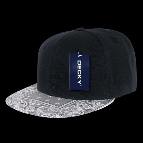 Bandanna Snapback Cap, Black & Grey