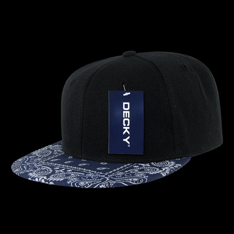 Bandanna Snapback Cap, Black & Navy