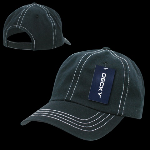 111-BLKWHT Contra-Stitch Washed Polo Cap- Black & White