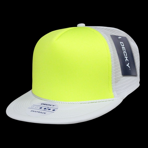 222-WHT.YEL Flat Bill Neon Trucker Cap- White & Yellow