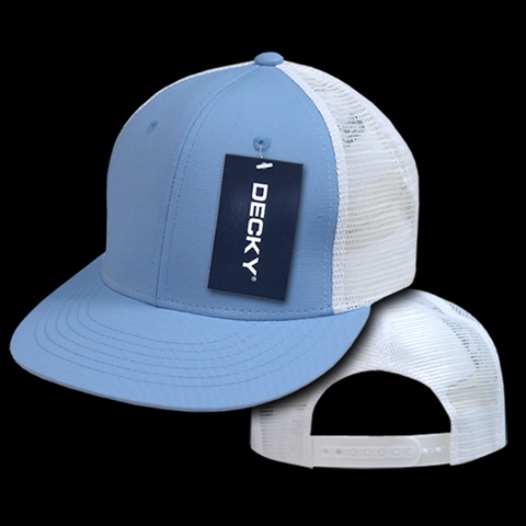 6 Panel Youth Trucker Caps- Sky & White