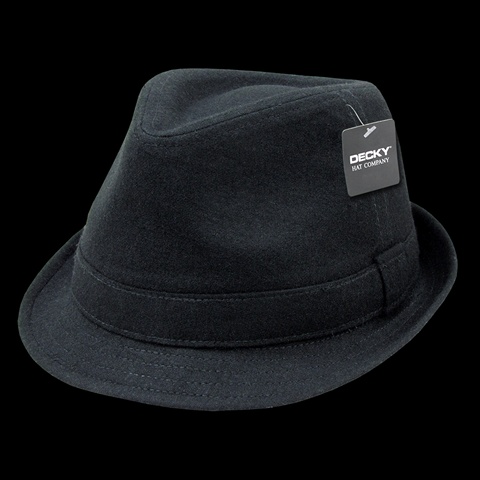 Picture of Decky 555-BLK-BLK-06 Melton Fedora Hat&#44; Black & Black - Small & Medium