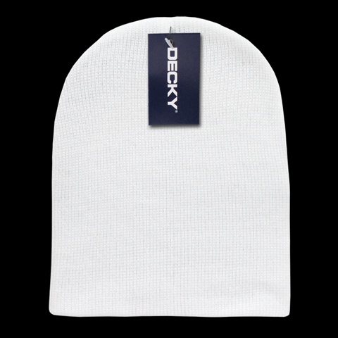 614-WHT Acrylic Short Knit Caps- White