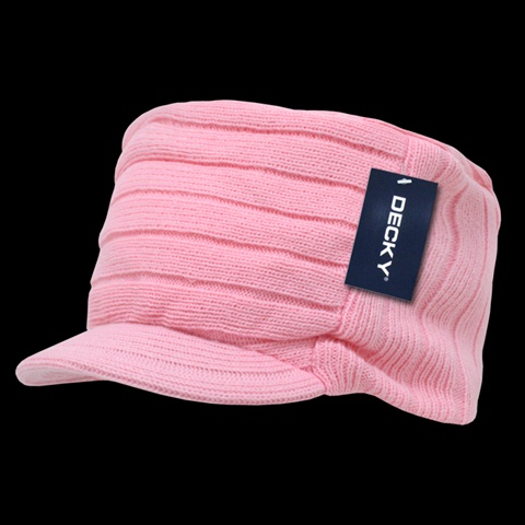 615-PNK Knitted Flat Top Cap With Visor- Pink