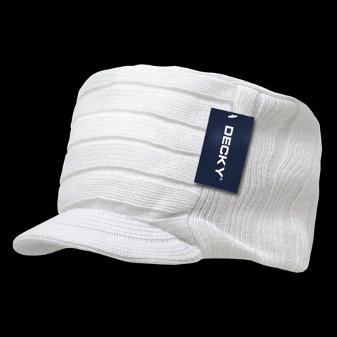 615-WHT Knitted Flat Top Cap With Visor- White