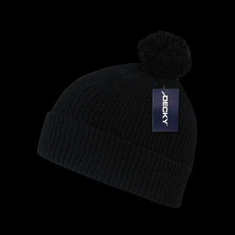 686-BLK Pom Pom Acrylic Beanies- Black