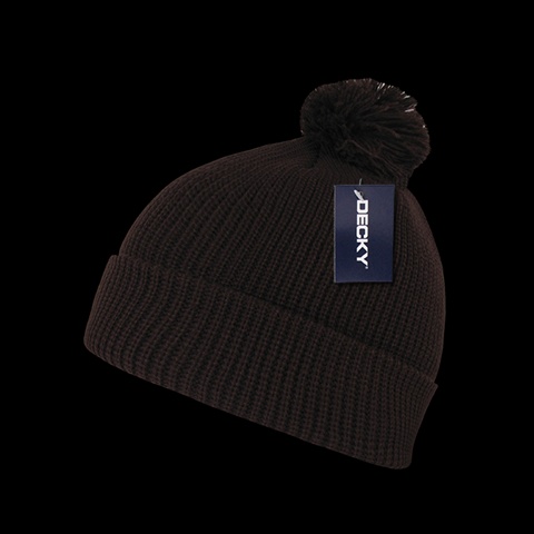 686-BRO Pom Pom Acrylic Beanies- Brown