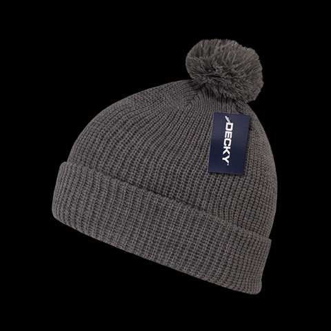 686-HCHA Pom Pom Acrylic Beanies- Heather Charcoal