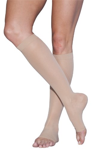 Picture of Sigvaris EverSheer 781CSLO33 15-20 Mmhg Open Toe Small Long Calf Hosiery For Women- Natural