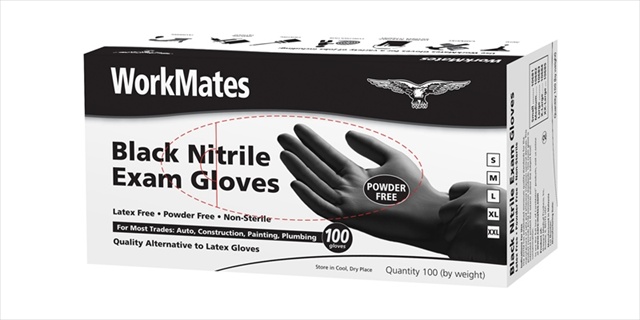 Picture of CareMates 10682090 100 Count Black Nitrile Gloves&#44; Powder Free&#44; Medium - Case Of 10