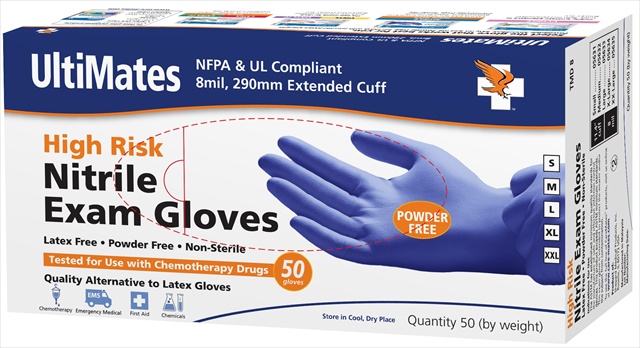 Picture of CareMates 05632080 50 Count&#44; 8 mil High Risk Nitrile Gloves&#44; Powder Free&#44; Medium - Case Of 10