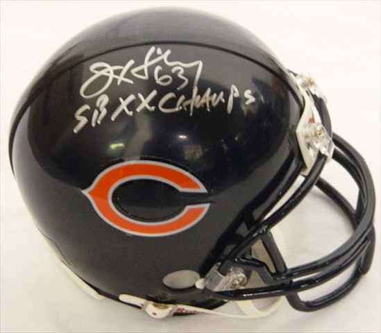 Picture of Jay Hilgenberg Signed Bears Riddell Replica Mini Helmet with SB XX Champs