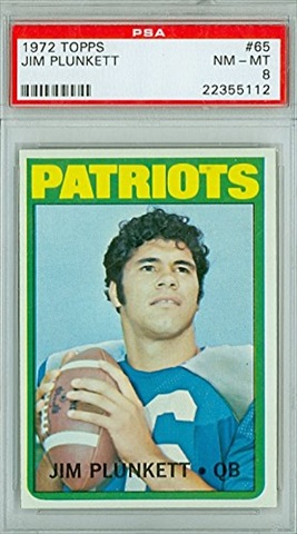 Picture of Jim Plunkett Signed New England Patriots 1972 Topps Rookie Card No. 65