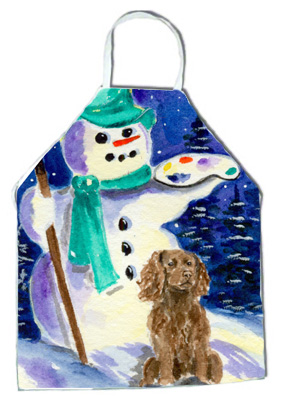 Picture of Carolines Treasures SS1001APRON Artist Snowman with Boykin Spaniel Apron - 27 H x 31 W in.