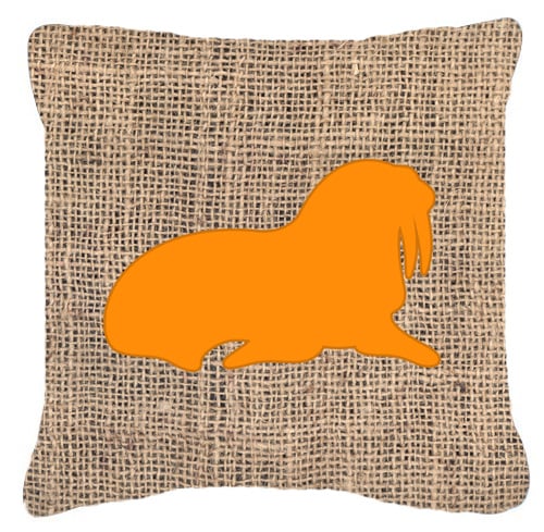Walrus Burlap and Orange Indoor & Outdoor Decorative Fabric Pillow