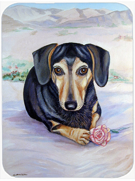 Picture of Carolines Treasures 7076LCB 15 x 12 in. Black And Cream Dachshund Glass Cutting Board - Large