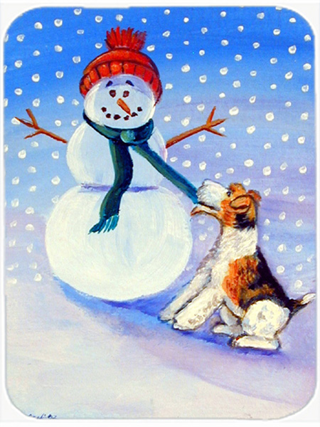 Picture of Carolines Treasures 7156LCB 15 x 12 in. Snowman With Fox Terrier Glass Cutting Board - Large