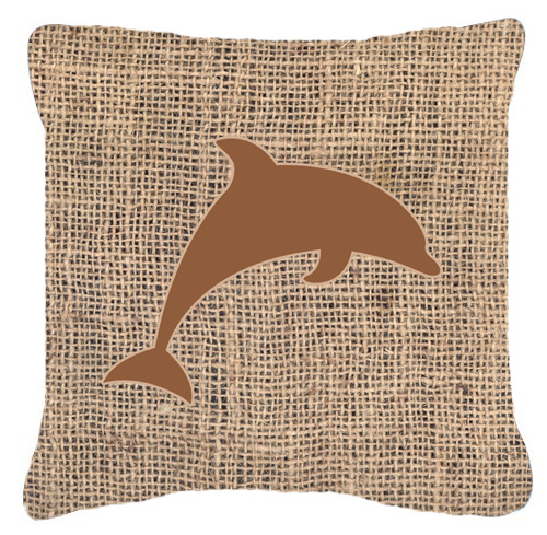 Dolphin Burlap And Brown Indoor & Outdoor Fabric Decorative Pillow