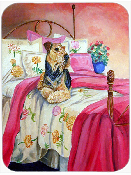 Picture of Carolines Treasures 7006LCB Airedale Terrier Waiting on Mom Glass Cutting Board - Large- 15 x 12 in.
