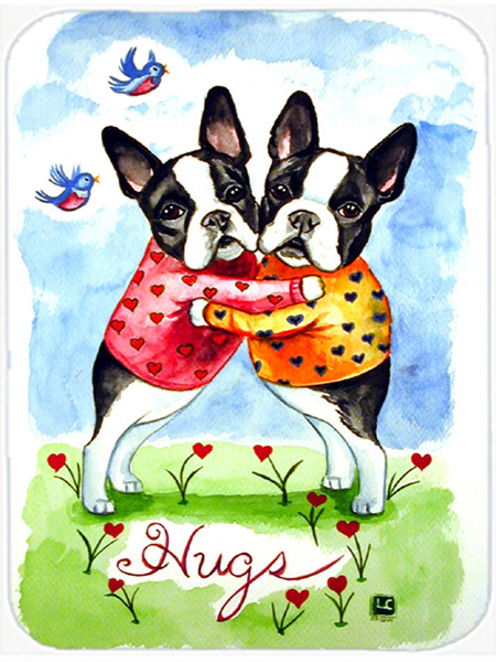 Picture of Carolines Treasures 7015LCB Hugs Boston Terrier Glass Cutting Board - Large- 15 x 12 in.