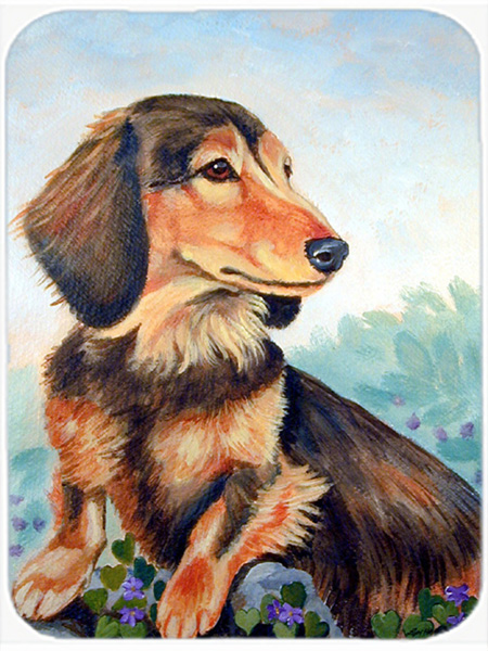 Picture of Carolines Treasures 7023LCB Dachshund chocolate and tan Long Haired Glass Cutting Board - Large- 15 x 12 in.