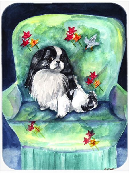 Picture of Carolines Treasures 7034LCB Japanese Chin in Mommas Chair Glass Cutting Board - Large- 15 x 12 in.